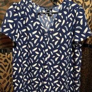 Hilary Radley Navy and White Patterned Blouse